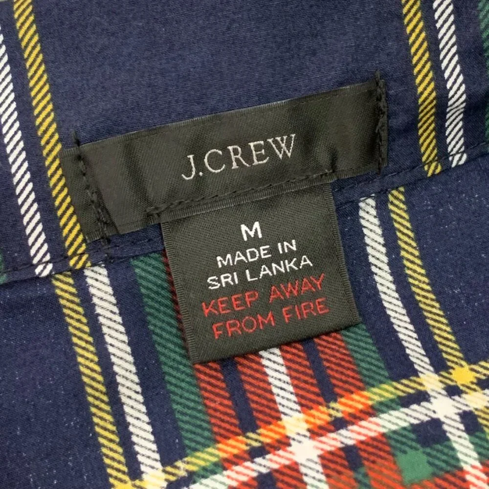 J. Crew Men’s 100% Cotton Red Blue Holiday Plaid Pajama Set Size Medium